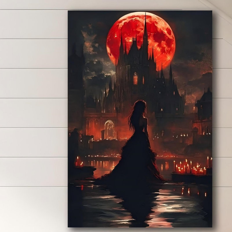 «Red Castle», art mural en toile sans cadre 24 po x 36 po