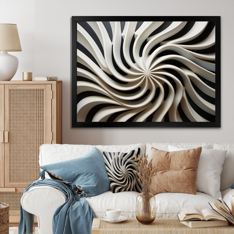 Art mural noir et blanc Opt I, H 34 po x l 44 po x P 1,5 po, Cadre photo noir
