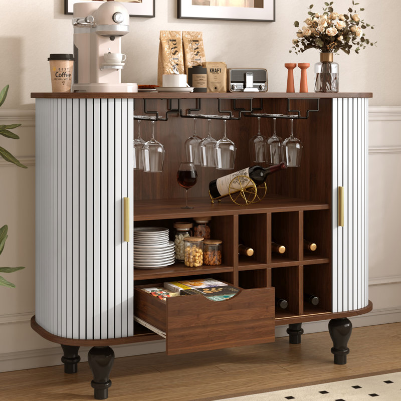 39'' Fluted Bar Cabinet With Wine Storage Space, White