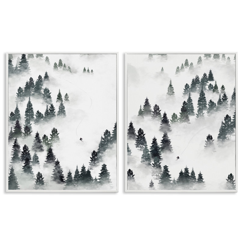 Winter Winter Slopes Mountain, ensemble de 2 giclées encadrées par Ziwei Li, H 30 po x l 48 po x P 1,5 po