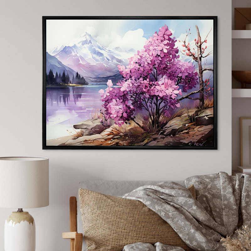 Lilacs Charm Volanco Delight sur toile, Cadre flottant noir, H 24 po x l 32 po x P 1 po