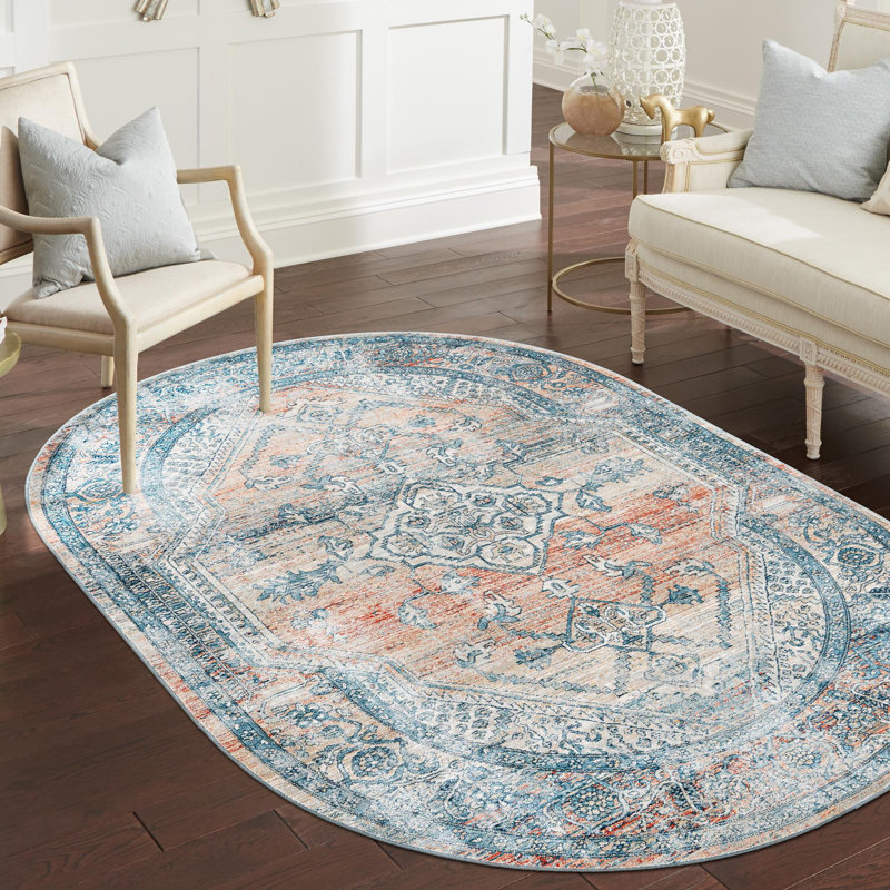 Tapis oriental rouge / bleu Alabama, Ovale 5 pi 3 po x 8 pi