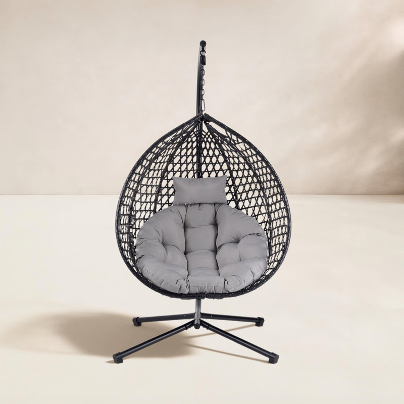Balancelle d'extérieur avec coussins et support, Gris, Noir