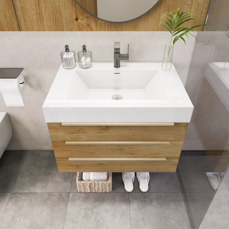 Platte 29.5'' Single Bathroom Vanity with Acrylic Top, Oak
