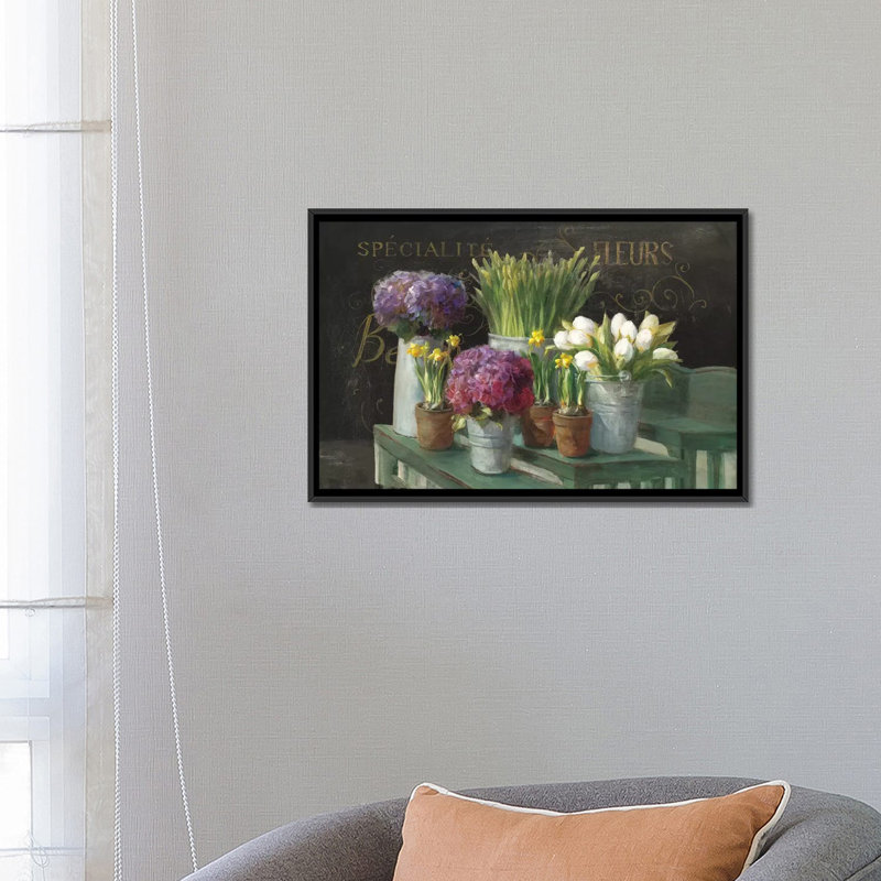 Les Fleurs Printemps - Estampe numérique sur toile tendue avec châssis, H 18 po x l 26 po x P 1,5 po, Toile avec cadre noir
