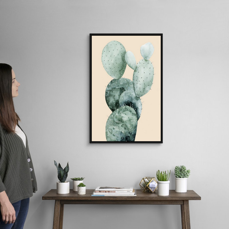 Cactus sur corail I - reproduction d'art sur toile, H 31,7 po x l 21,7 po x P 1,75 po, Cadre flottant noir