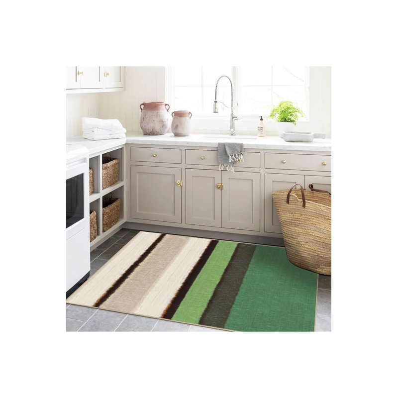 Green Themed Woven Base Modern Decorative Washable Rug, Rectangle 2'4" x 3'11" Rug Pad Included