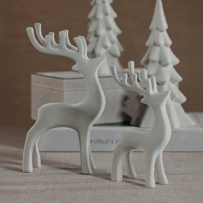 Figurine de cerf gris floqué, ensemble de 2 tailles assorties, décorations des Fêtes