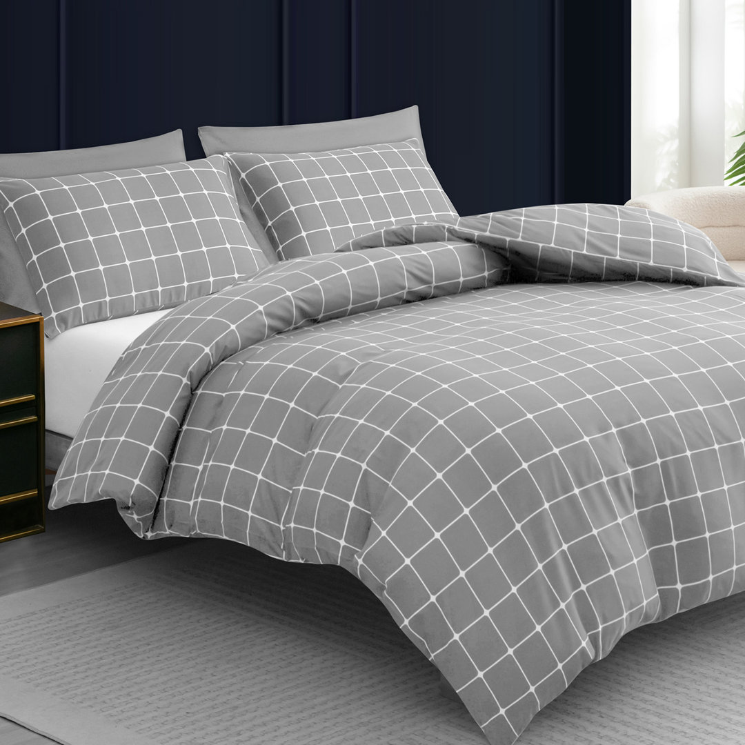 Premium Duvet Cover Set Double Brushed Microfiber Reversible With Zipper Closure & Corner Ties
