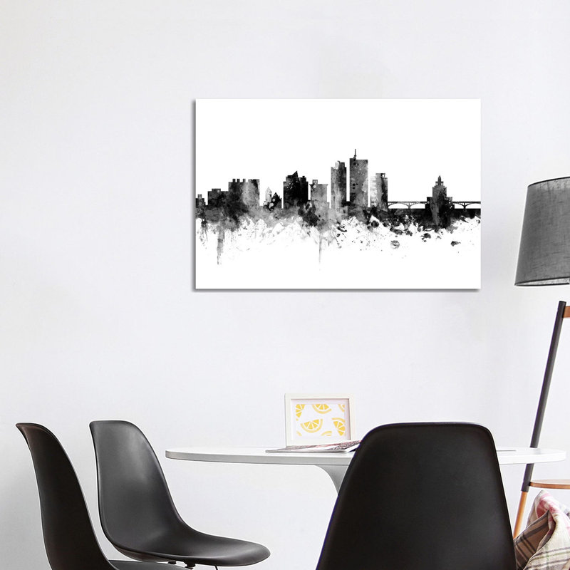 Cedar Rapids, Iowa In Black & White by Michael Tompsett - 1 Piece Wrapped Canvas Wall Art