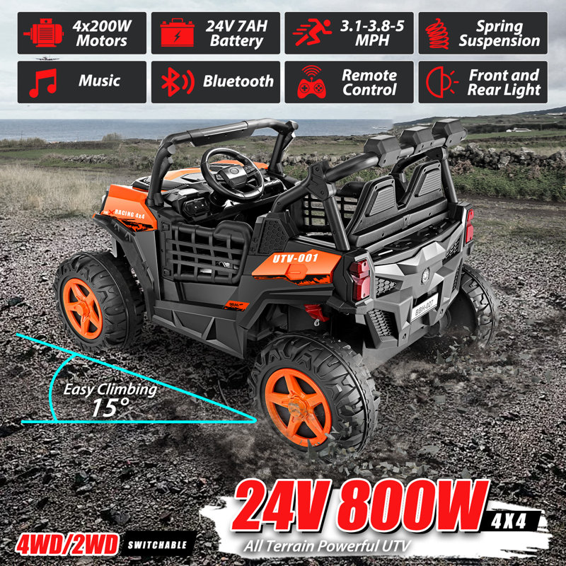 24V 2 places alimenté par pile avec jouet Utv avec télécommande, Orange