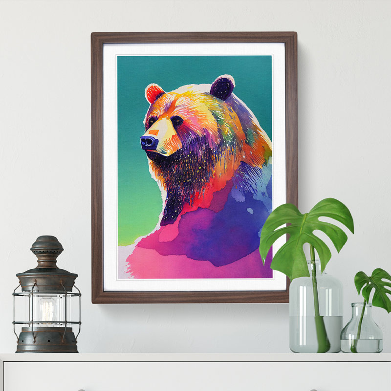 Watercolour Bear - Framed Print, 34cm H x 25cm W x 2cm D, Brown Framed
