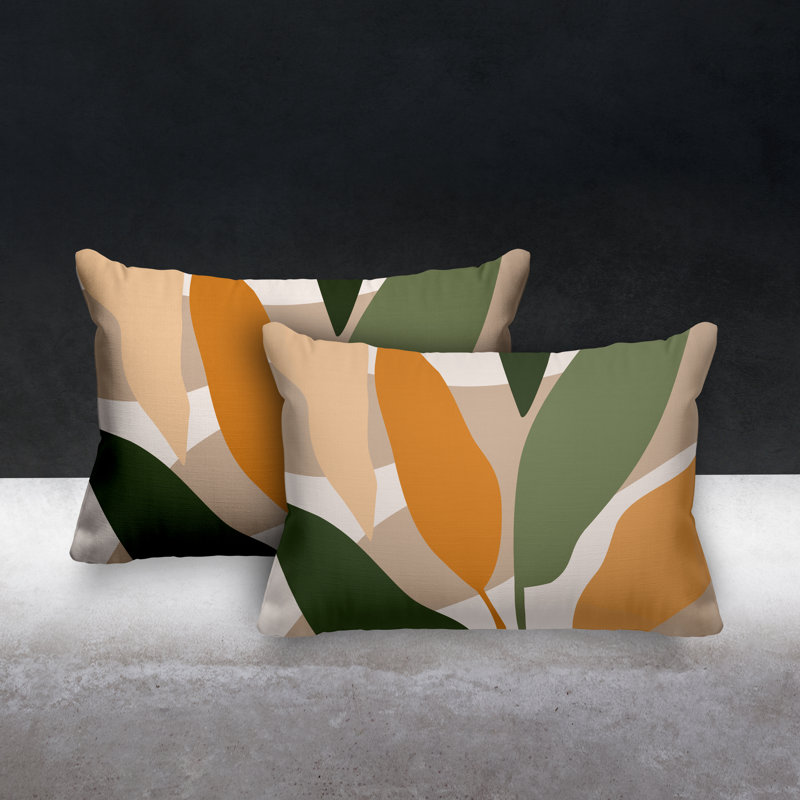 Housse et insert de coussin rectangulaire en polyester pour l'intérieur et l'extérieur, Orange / beige