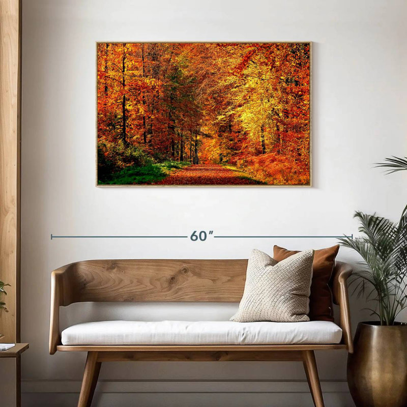 Chemin vers la forêt d'automne, Cadre flottant en bois naturel, 43 po x 29 po