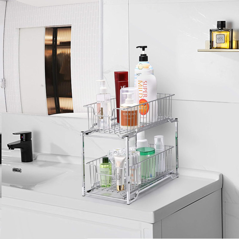Simple Trending 2 Pack Stackable 2 Tier Under Sink Cabinet Organizer With Sliding Storage Drawer, Chrome