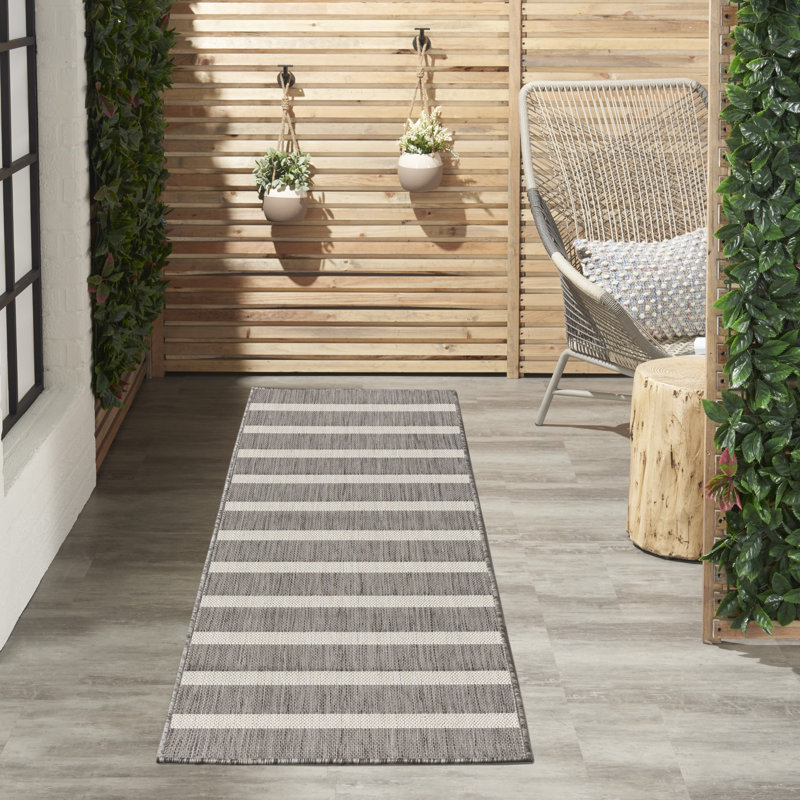 Tapis intérieur / extérieur rectangulaire Shaila, Gris anthracite / ivoire, Tapis de couloir 2 pi x 6 pi