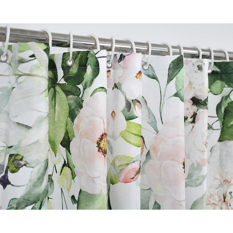1PC Sage Green-Floral Leaf Plant Waterproof Bathtub Curtains with Hooks, 182.88cm H x 182.88cm W