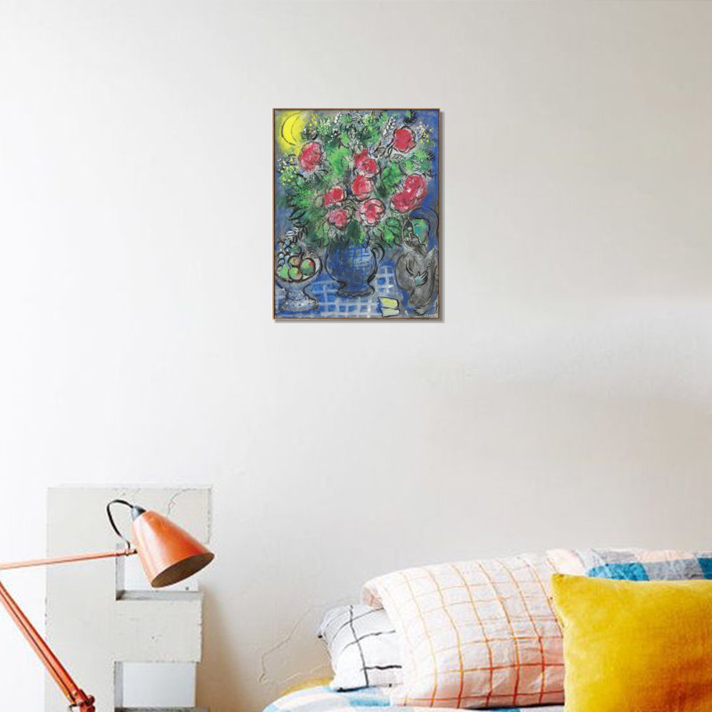 Impression sur toile encadrée, "Bouquet de roses" par Moonlight par Marc Chagall, art mural pour le salon, décorations de bureau à domicile