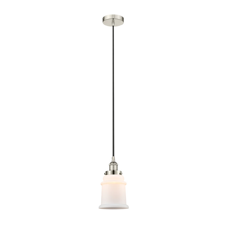 Luminaire suspendu en forme de cloche à 1 lumière Amiriya, H 11 po x l 6 po x P 6 po, Blanc mat, Nickel poli