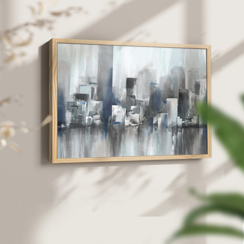 Cityscape in Blues -Framed Print - Restickable, 11" H x 14" W, Naturel