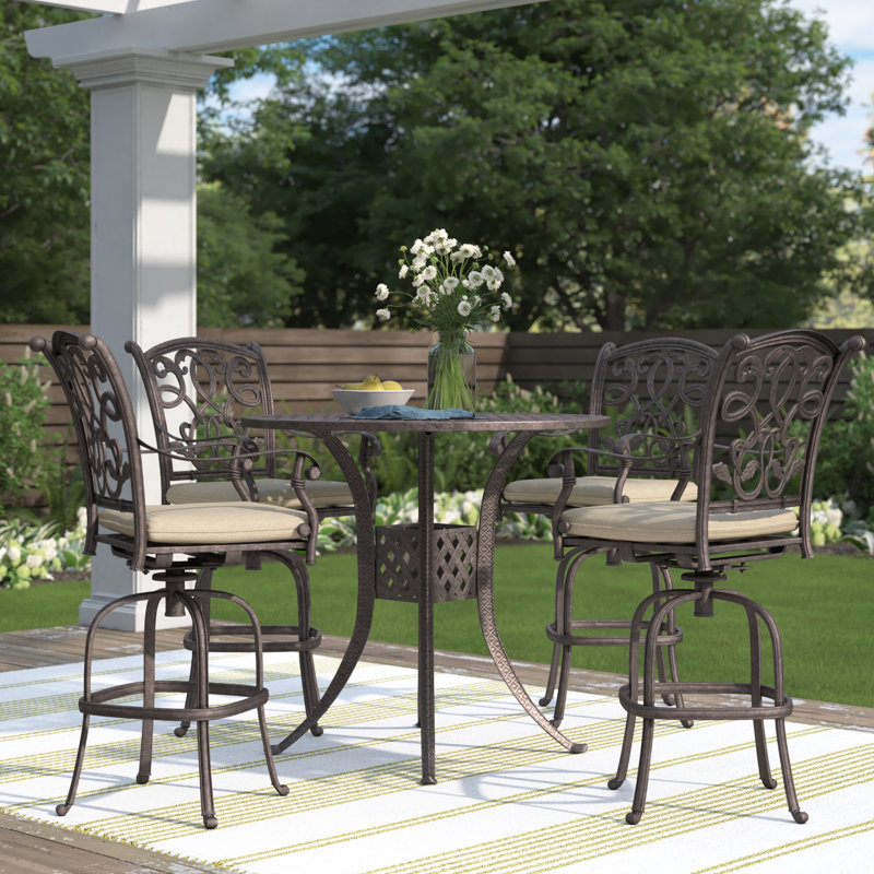 Charlemont  5-Piece Patio Bar Set with Cushions and 42'' Round Bar Table