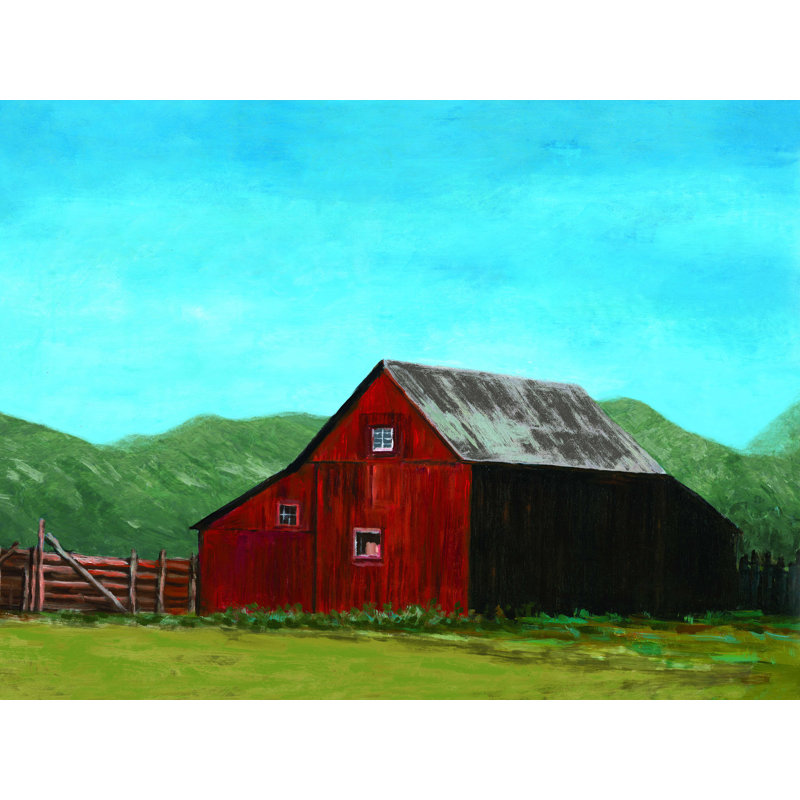 Red Barn on Blue Sky - impression sur toile tendue, L 16 po x H 12 po