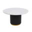 Table de salle à manger ronde en faux marbre avec base en roseau noir et blanc