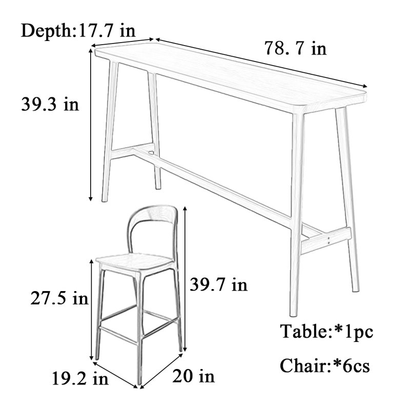 Tables et chaises de bar haut de gamme Home Home, H 39,3 po x L 78,7 po x l 17,7 po