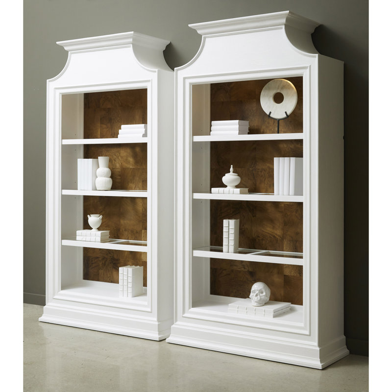 Chalky White 3-Shelf Bookcase with Burl Walnut Back