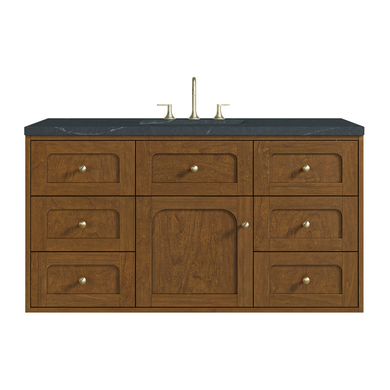 Laurent 48" Single Bathroom Vanity Set, Charcoal Soapstone, 8" Widespread, Honey Brown