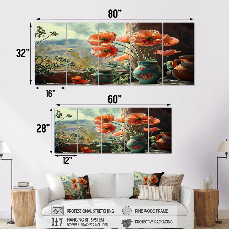 Demaio - Assortiment de bouquets de toiles murales assorties 5 pièces, H 28 po x l 60 po