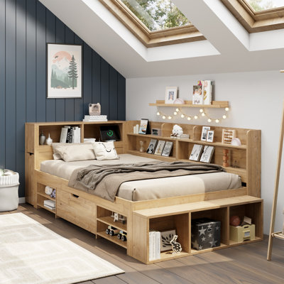 Bed-With Drawers, Bookcase And Storage Cupboard