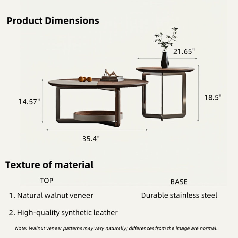 Coffee Table Set 2-Piece Modern Living Room Table Set Leather Coffee Table Round Nesting Table Set