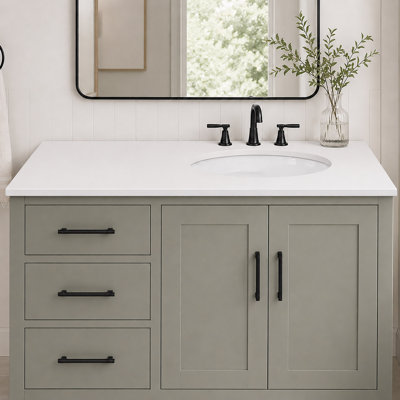 Plateau en quartz blanc de 37 po avec lavabo simple en céramique blanche - à droite