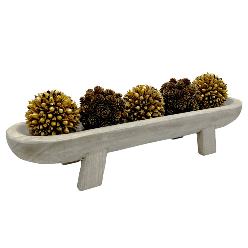 Bol décoratif en bois avec boules de pommes de pin conservées Madelyn
