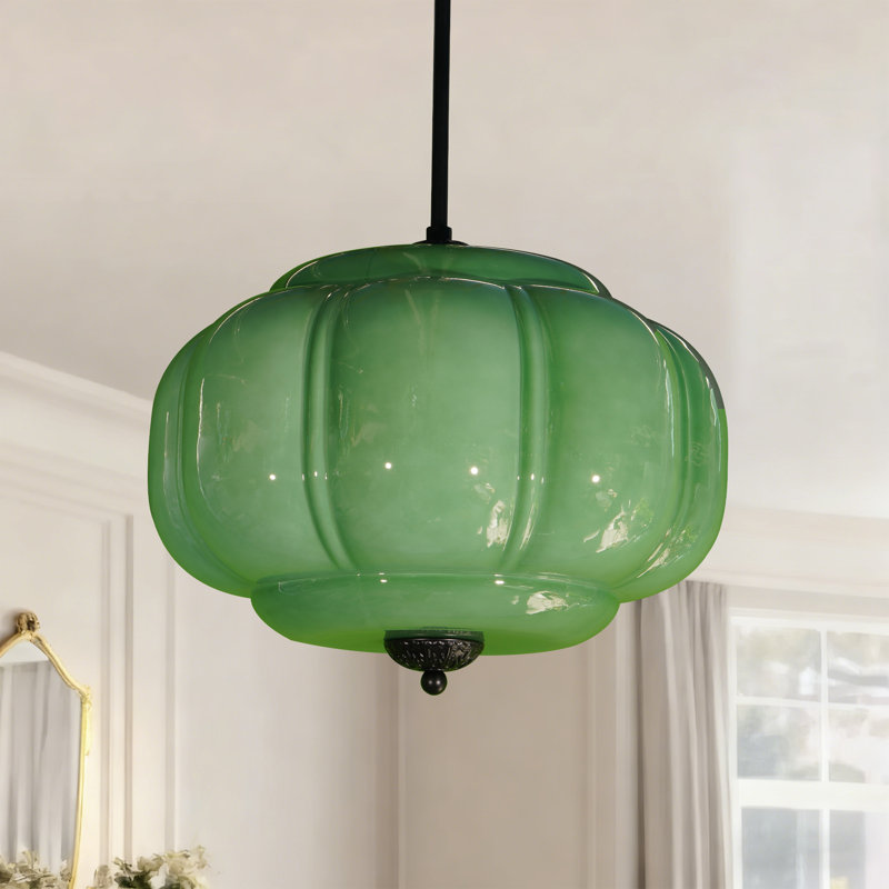 Luminaire suspendu vintage en verre vert avec ampoule 3 couleurs, douille E26, Vert
