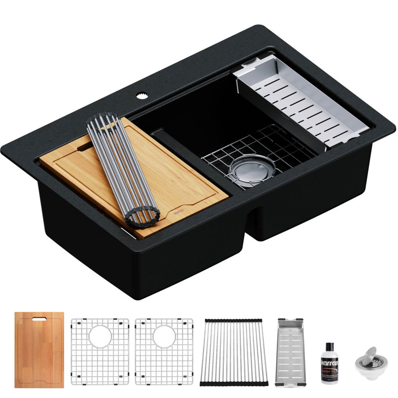 Évier de cuisine à quartz 33 L, Noir