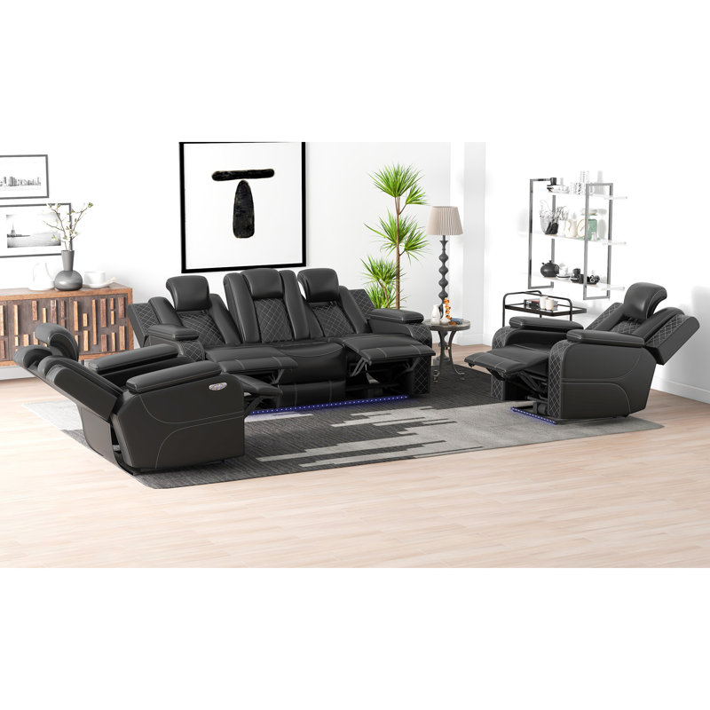 Ensemble de salon inclinable 3 pièces Davarious, Black