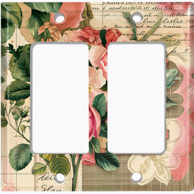 Metal Light Switch Plate Cover; US Standard Size 2 Gang GFI Rocker - Vintage Rose Art