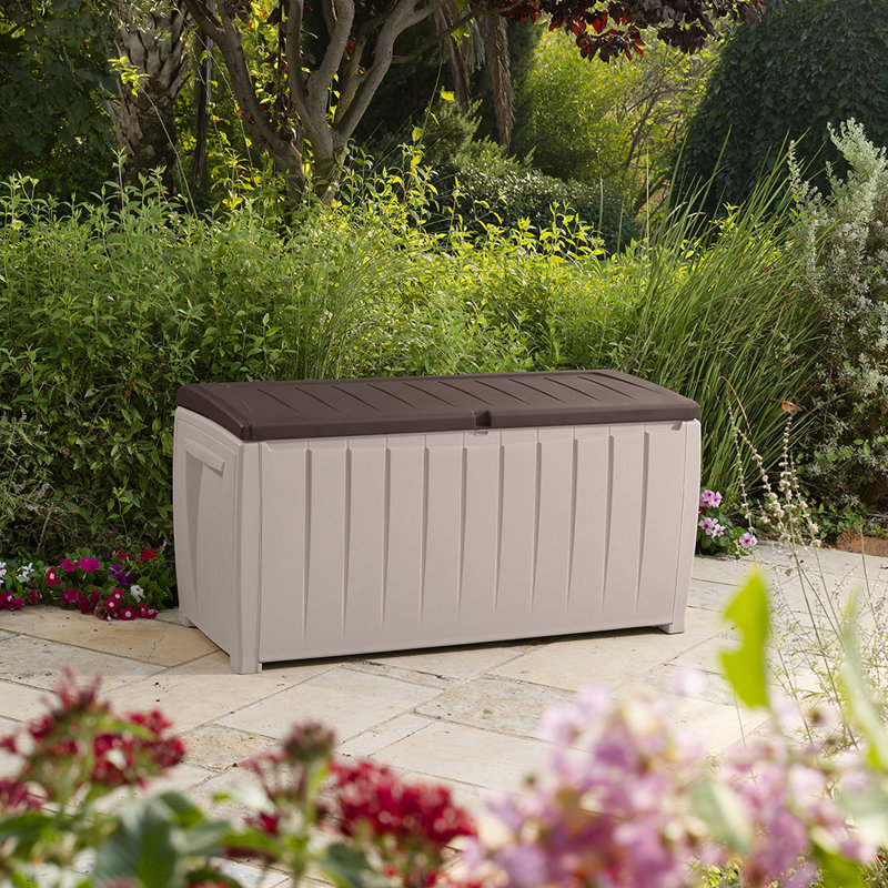 Beige and Brown 49" Lockable Weatherproof Plastic Deck Box