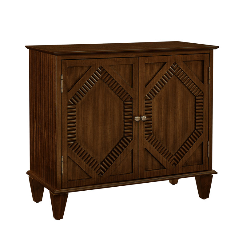 33.6" Retro Sideboard Buffet Cabinet In Walnut, Mid Century Modern Design For Living Room/Kitchen - Elegant Appearance, Customizable Storage Walnut Cabinet, Entryway With Geometric Accent Adjustable