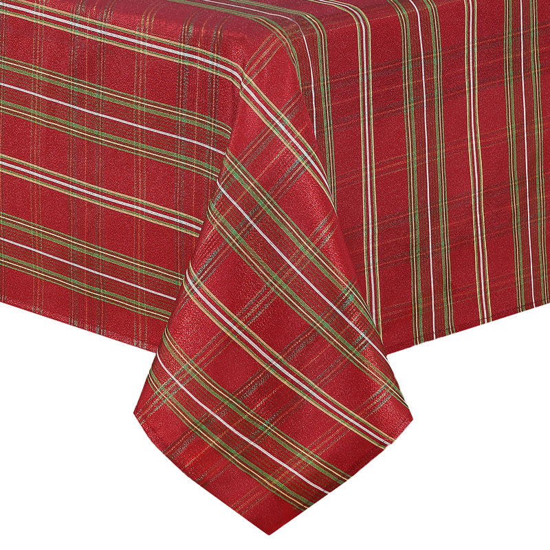 Red and Green Shimmering Plaid Holiday Fabric Tablecloth, 60" x 84"