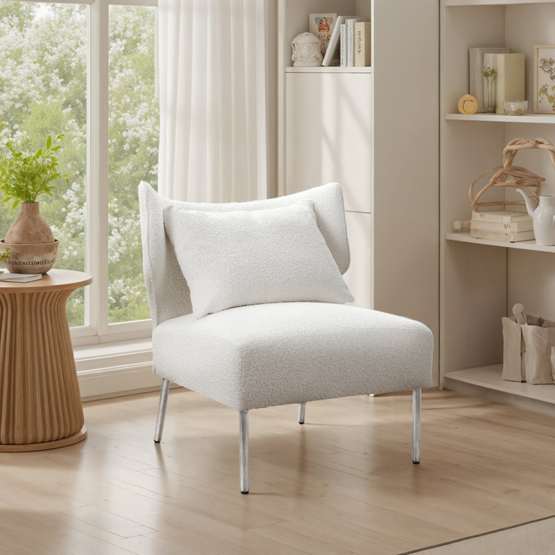 28.15'' W Upholstered Accent Barrel Chair With Removable Back Cushion, White Polyester