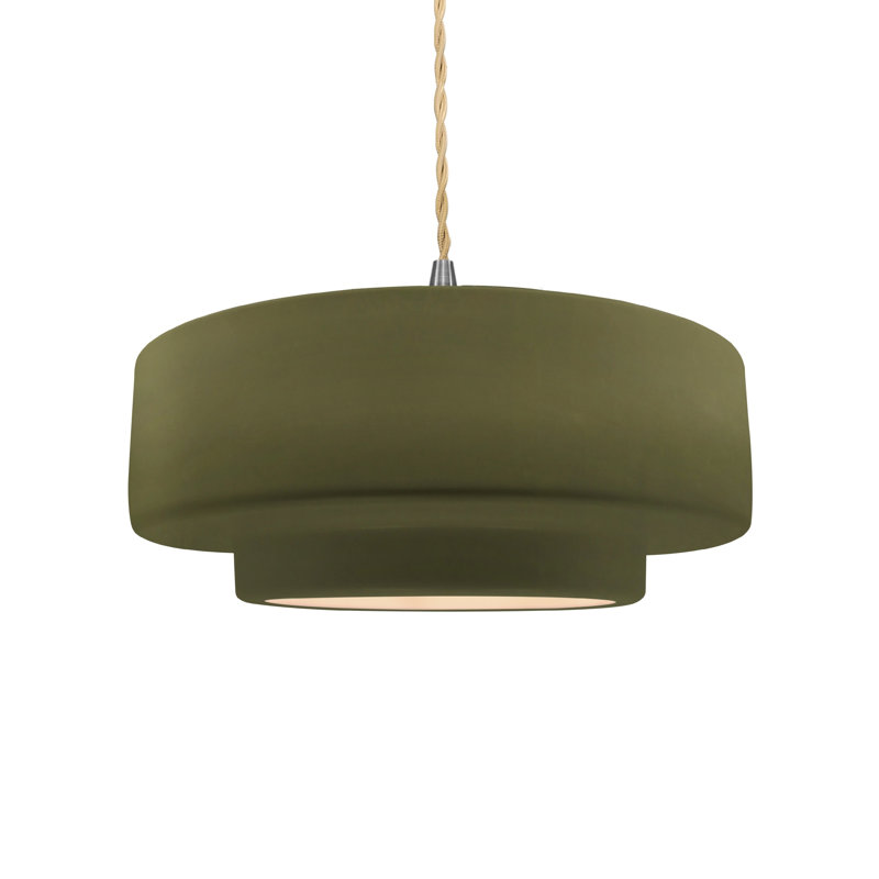 Meydan 1 - Light Single Drop Pendant, 5.25" H x 14.5" W x 14.5" D, Matte Green, Brushed Nickel