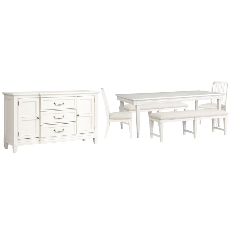 Table de salle à manger Gilvira, 6 pièces: table, buffet, 2 bancs, 2 chaises