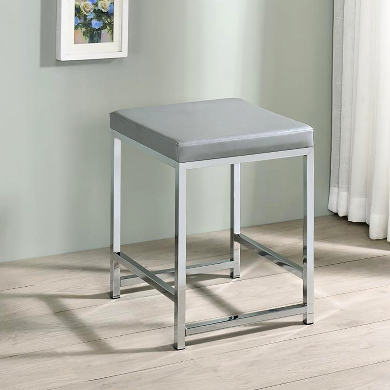 Tabouret de coiffeuse moderne sans dossier gris avec siège carré en mousse et rembourrage en mousse de style contemporain