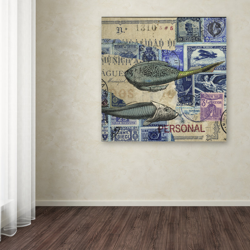 "Kaeya Cap Cream Blue" par Nick Bantock, impression sur toile tendue, H 18 po x l 18 po x P 2 po