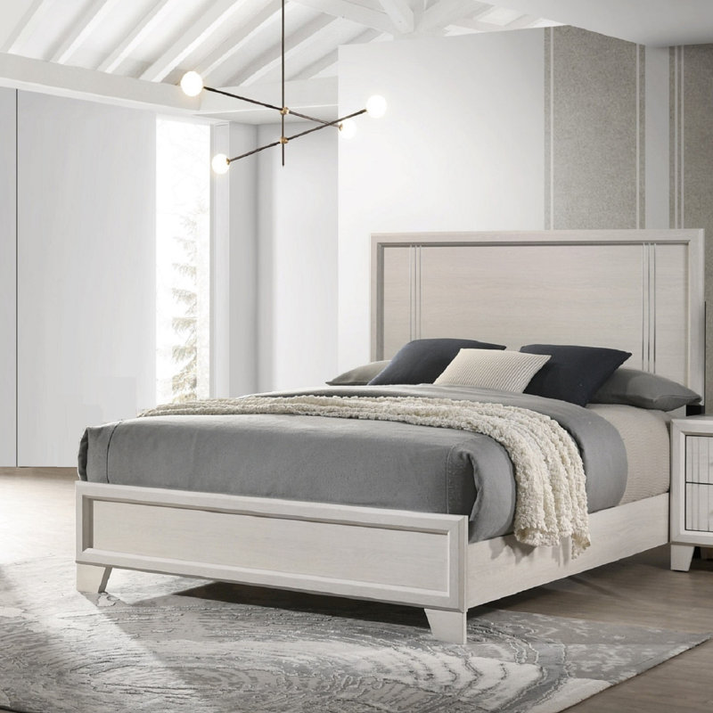 Lit à panneau contemporain, Beige / Blanc cassé, Double
