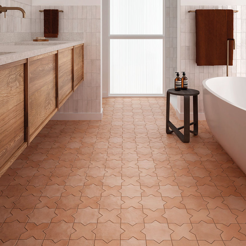 Star And Cross Porcelain Pattern Tile, Red