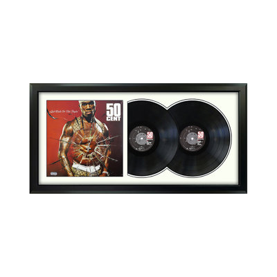 50 po «Get Rich or Die Tryin», art mural double disque vinyle encadré, pochette de présentation d'albums, décor de souvenirs de musique, cadeau unique pour les amateurs de vinyle